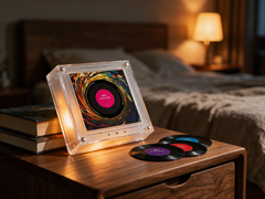 Fondtune player glowing on a nightstand